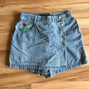 Denim skort with embroidered detailing